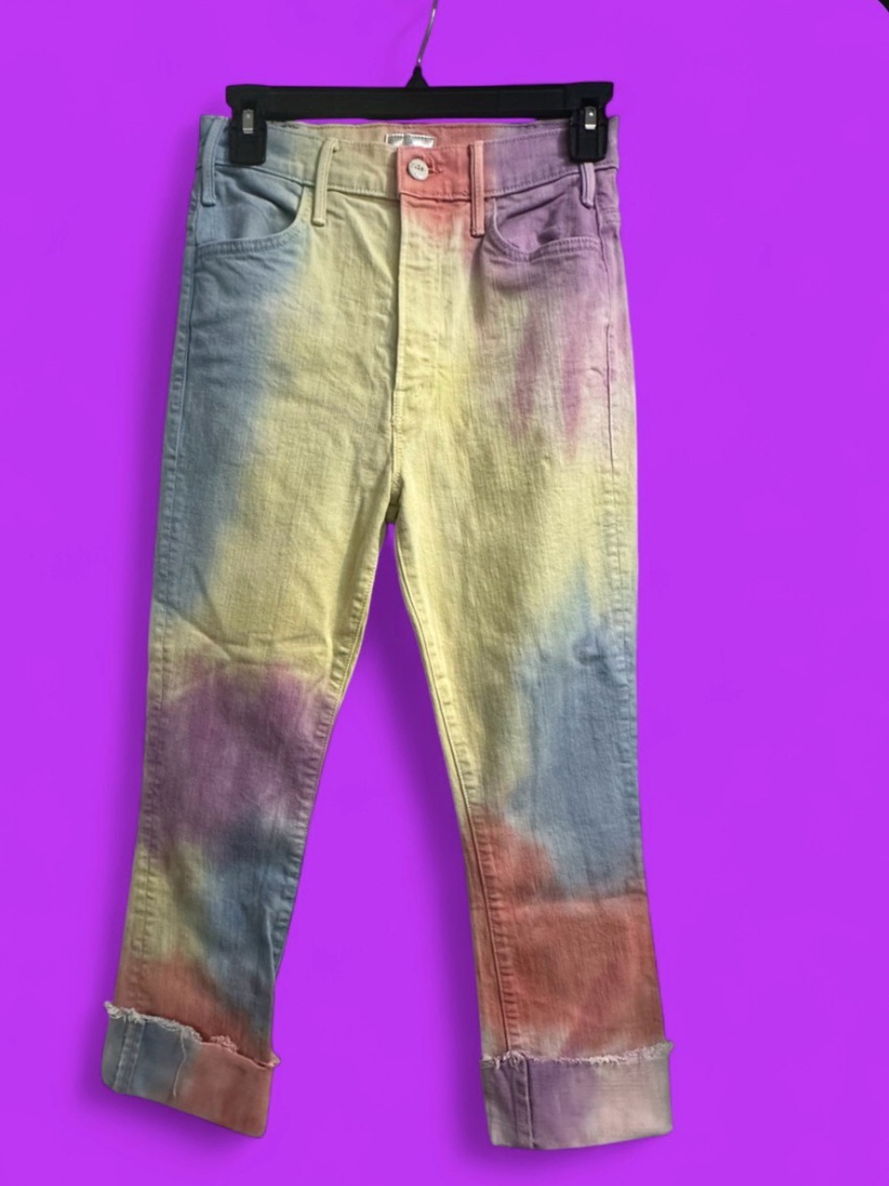 MOTHER The Hustler Ankle Fray in Mystical AF pastel tie dye jeans sz 26